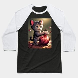 Scruffy the Dancing Cat Playing with Ball of Wool Baseball T-Shirt